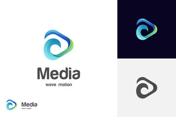 Wall Mural - Play media wave logo icon design gradient style concept for multimedia and record player graphic elements