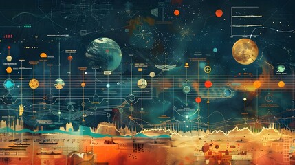 Poster - Futuristic timeline infographic depicting the evolution of sustainable energy and environmental