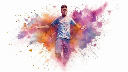 Wall Mural - Man profile with vibrant watercolor splash background. Creative and artistic portrait of man standing with colorful smoke explosion. Imagination and human expression concept for design and art. AIG35.