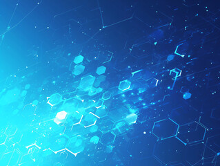 Poster - Blue Geometric Tech Background - Dynamic Shapes and Lines in Minimalist Style, Abstract Patterns, with copy space text, Ideal for Tech Events and Digital Displays.