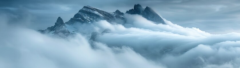 Wall Mural - A mountain covered in clouds with a misty atmosphere