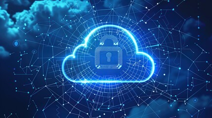 Aufkleber - Cloud with lock icon style of digital technology protection network security computer data and safe.