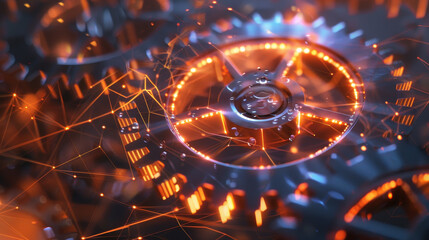 Fototapete - A close up of a gear with a network of lines surrounding it