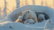 © Nawarit - A polar bear mother nursing her cubs in a snow den, showcasing the cycle of life in the Arctic ecosystem