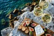 Sunny Afternoon Relaxation With Wine and Cheese by the Rocky Seaside