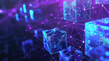 A computer generated image of three cubes in a purple background