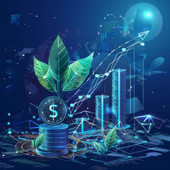 Poster - A leafy green plant is growing on top of a stack of coins