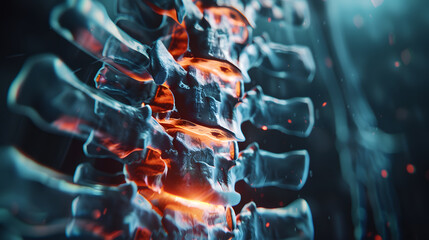 Wall Mural - 3D representation of human spine with glowing. Internal view