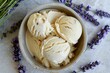 Lavender-Infused Vanilla Ice Cream in a Rustic Bowl With Fresh Sprigs