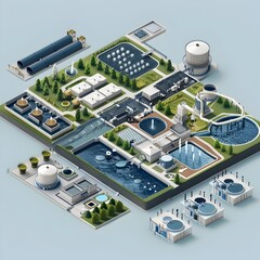 Poster - Detailed Isometric Rendering of a Modern Industrial City with Comprehensive Infrastructure