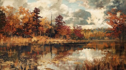 Poster - Old picture of fall landscape