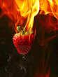 mouth watering strawberry beautifully falling into fire