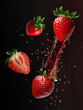 mouth watering strawberry beautifully falling