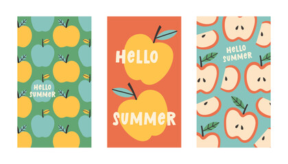 Wall Mural - Summer poster apple set in flat style. Art for poster, postcard, wall art, banner background