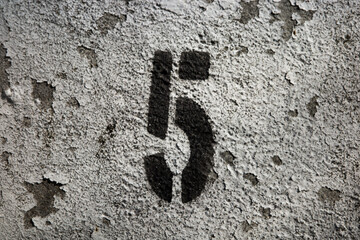 Wall Mural - number 5 sign painted spray on wall old texture dirty wall