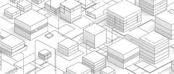 Wall Mural - Line art of isometric blocks on a white background