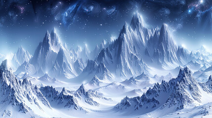Wall Mural - A snowy mountain range with a blue sky background