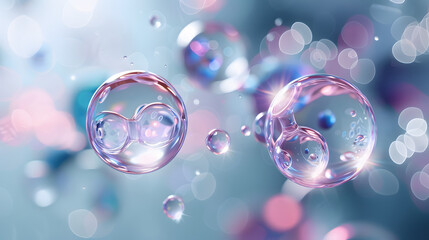 Molecule inside Liquid Bubble, 3d illustration.