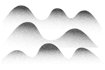 Poster - Dotwork wave grain pattern background. Abstract dot stipple lines. Vector illustration isolated on white background with sand texture, grainy effect, black noise dots