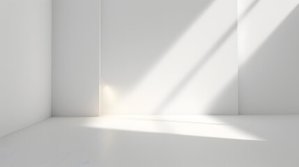 Wall Mural - Empty white room with sunlight. Abstract studio background for product presentation 3d room with copy space