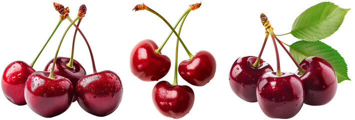 Wall Mural - Red cherry bundle isolated on a white background