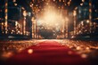 Red carpet on a stage illuminated by a spotlight. 3d rendering