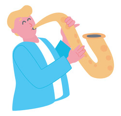 Aufkleber - Musician playing saxophone in flat design. Musical jazz instrument. Vector illustration isolated.