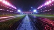 Serene Solitude: A Desolate Stadium Illuminated by Bright Lights at Night