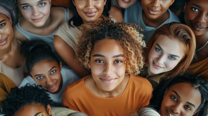 Sticker - A large multi-ethnic group of people is looking at the camera directly above. Generative AI.