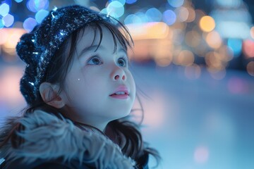 Poster - The image showcases the rear view of a person with colorful bokeh lights in the background
