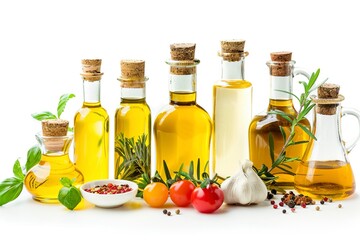 Different sorts of cooking oil and ingredients isolated