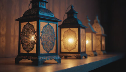 Ramadan Kareem, Lantern, Postcard: Illuminated lantern at dusk during Ramadan signifies tradition.