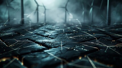 Poster - A dark background with data and wind energy very lightly for a presentation background. Generative AI.