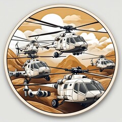 Circular Helicopter Stickers featuring dynamic illustrations of helicopters