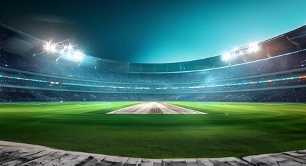 Wall Mural - Blurry 3D stadium background with nighttime sports lighting for football and cricket. Concept Sports, Nighttime, Stadium, 3D, Blurry