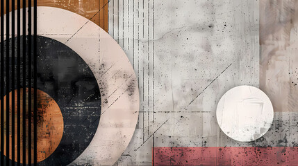 Wall Mural - minimalist composition with geometric patterns and muted tones featuring a circular object and a white wall