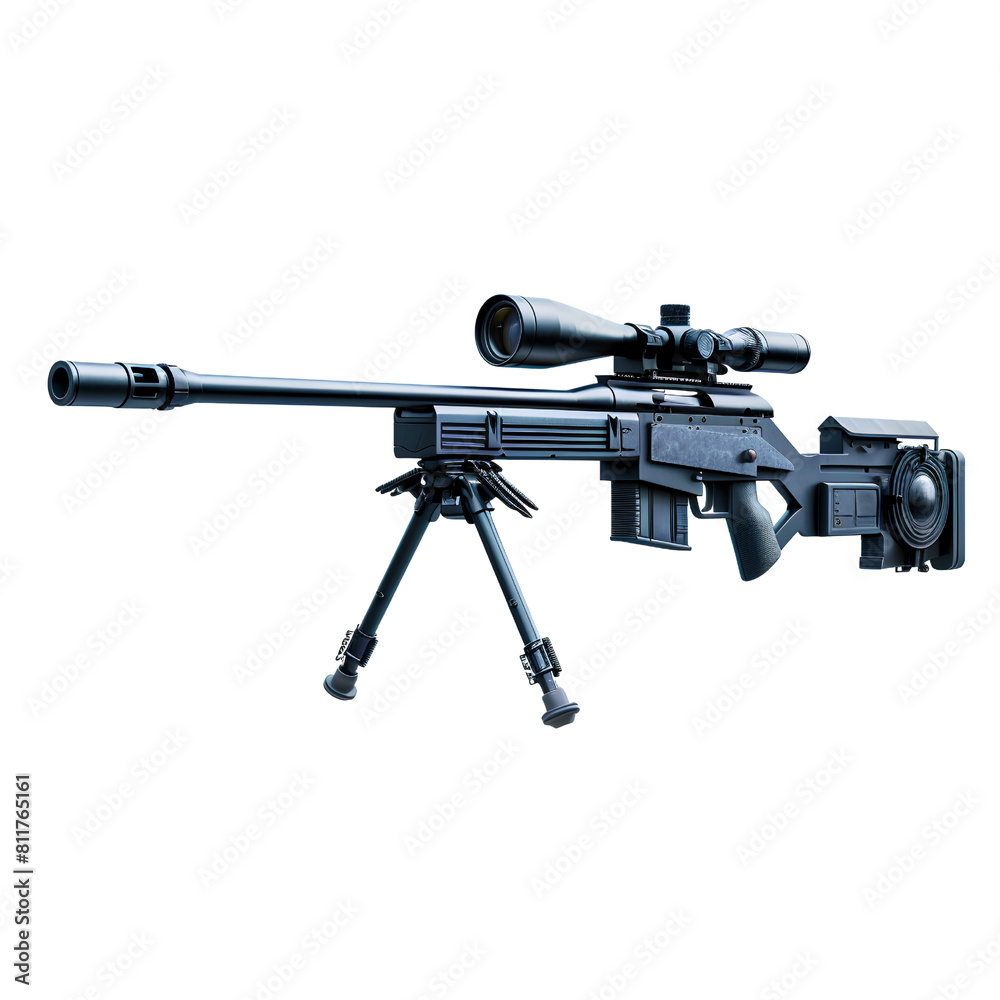 Tactical Sniper Rifle with Precision Scope and Bipod Stand, isolated ...
