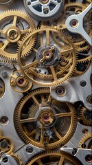 Poster - A top down view of the insides of a mechanical clock with old fashioned gear wheels and jewels. Generative AI.