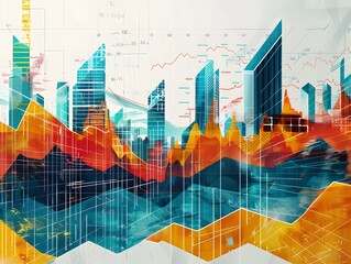Poster - vibrant cityscape reflecting financial market trends and economic indicators