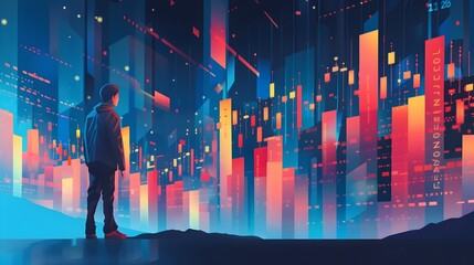 Poster - dynamic skyline financial analytics visualization backdrop for podcast interview with market analyst