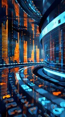 Poster - Futuristic Digital Landscape Showcasing the Dynamics of Financial Markets and Algorithmic Trading