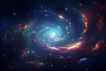 Abstract cosmic scene with swirling galaxies