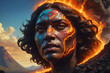 Fantasy illustration depicturing an erupting volcano in a human form. Concept of angry Earth and raging elements. Amazing digital illustration. CG Artwork Background