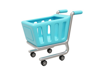 3D rendered illustration of a blue shopping cart or shopping cart icon isolated on a transparent background. For marketing, consumers, sales, online stores