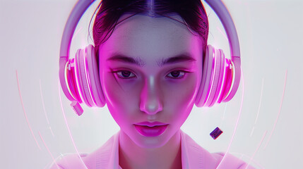 Poster - Beautiful woman showing 3D Headphones