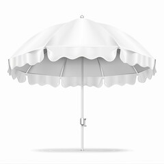 Vector awning, white, empty beach umbrella for commercial use. A design element for a market, café, or restaurant. Isolated mock-up of a blank round market tent canopy on a white background.