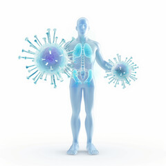 Wall Mural - Human with 3D Immunity Booster concept, on the white background