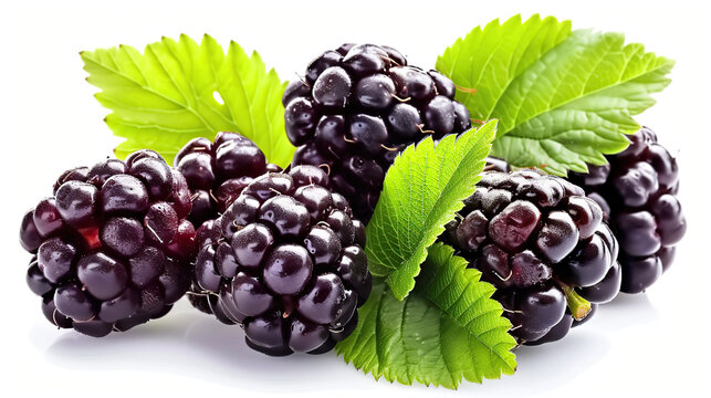 Fresh blackberries find simplicity in a minimalist arrangement on a clean, white background