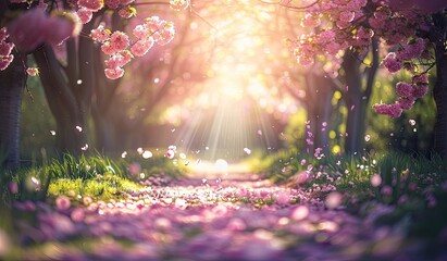 Wall Mural - beautiful cherry blossoms in spring season, scenic view, created with ai