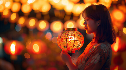 Sticker - Woman taking part in a Lantern Festival